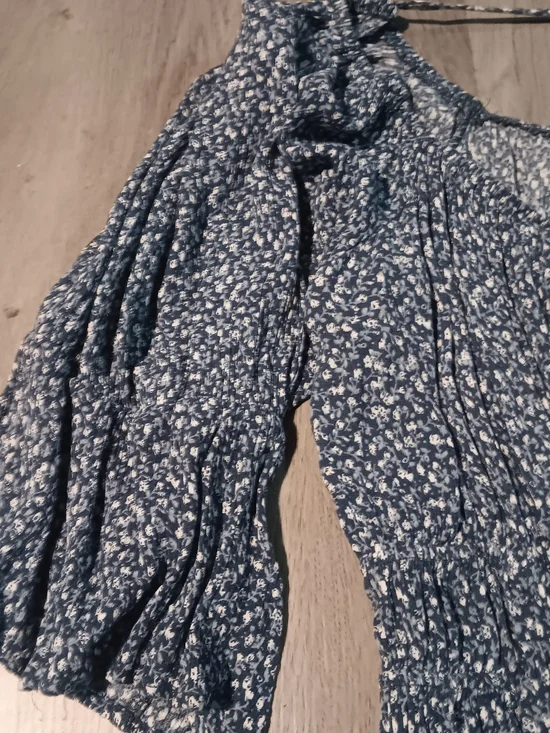 Blue Floral Midi Dress with Smocked Waist - Picture 2 of 8